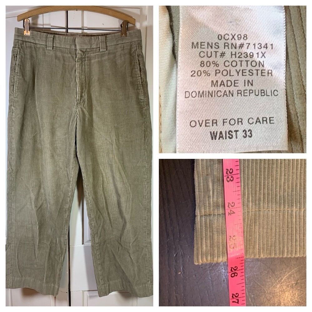 VTG LL Bean Classic Preppy Wide Wale Corduroy Pants 33x25.5‎ Khaki Neutral 0cx98